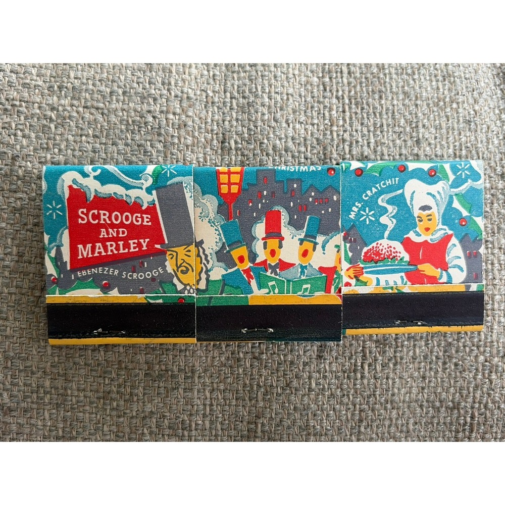 RARE Dicken's Christmas Carol Vintage 3pc Advertising Matchbook Paper Match Book